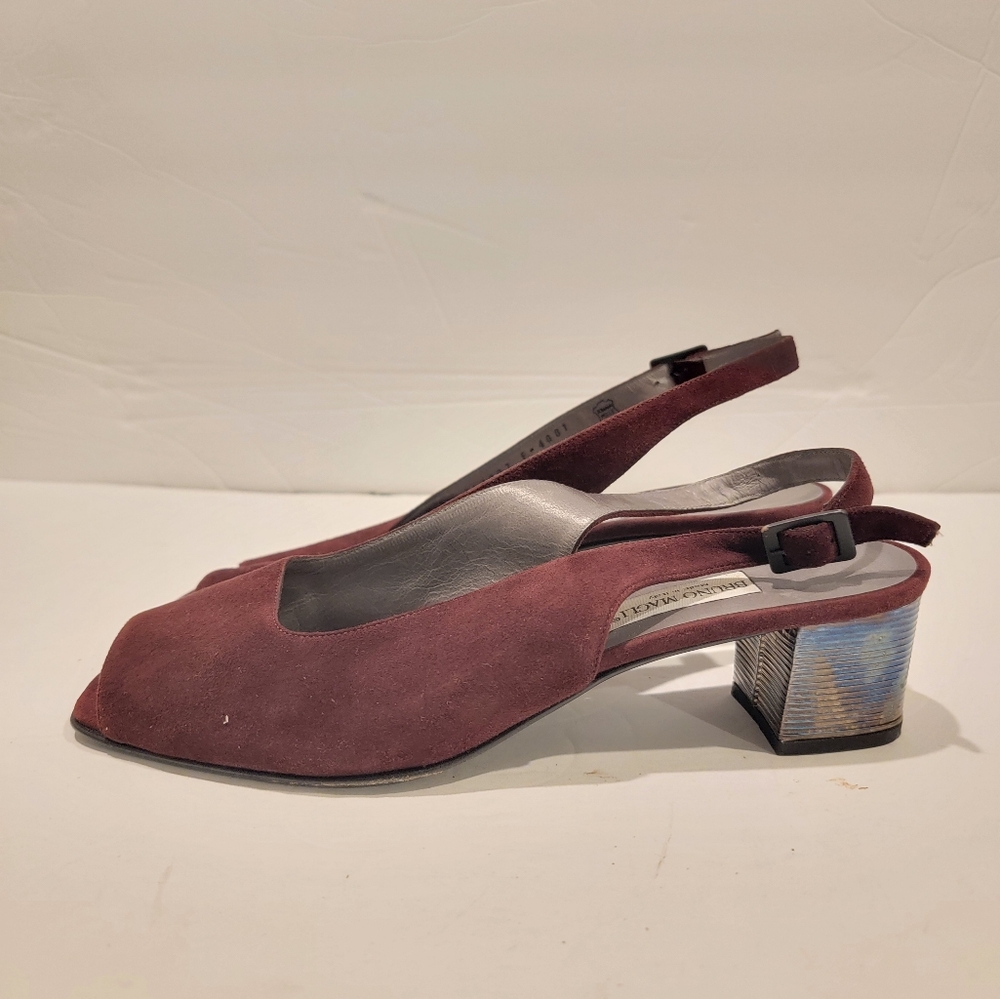 Vintage Bruno Magli Suede Maroon Block Heels wine color size 8.5B 8 1/2 …